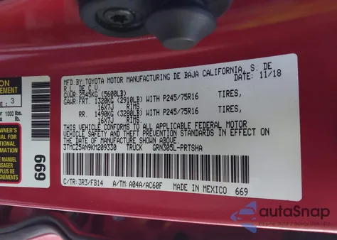 2019 Toyota Tacoma Sr V6 from USA, damaged, VIN 3TMCZ5AN9KM209330